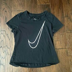 Nike Girls Black Tee with Silver Swoosh